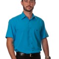Camisa social azul-turquesa masculina de microfibra manga curta