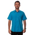 Camisa social azul-turquesa masculina de microfibra manga curta