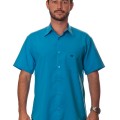 Camisa social azul-turquesa masculina de microfibra manga curta