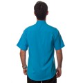 Camisa social azul-turquesa masculina de microfibra manga curta