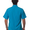 Camisa social azul-turquesa masculina de microfibra manga curta