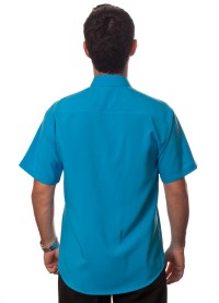 Camisa social azul-turquesa masculina de microfibra manga curta