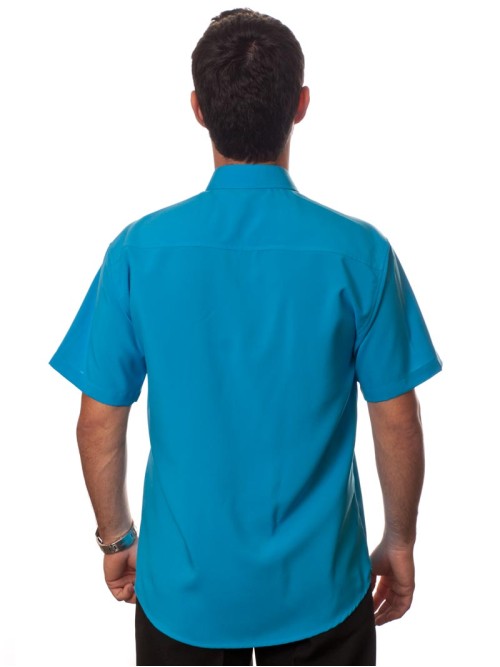 Camisa social azul-turquesa masculina de microfibra manga curta