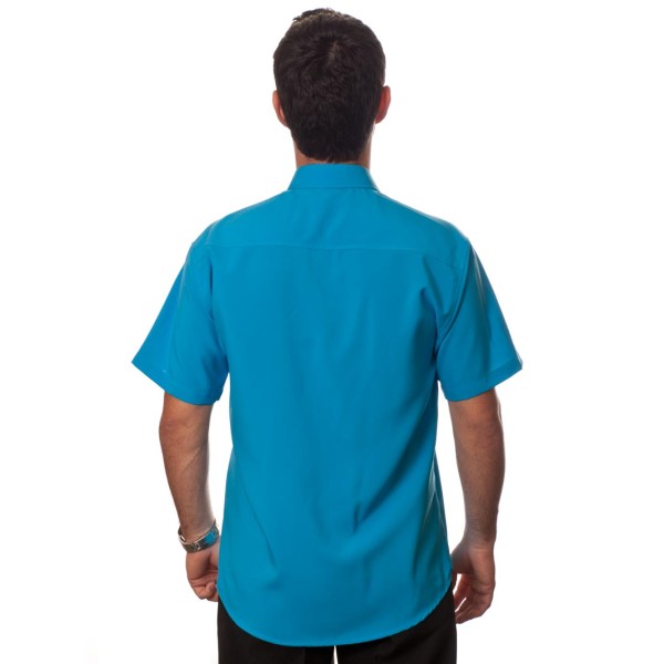 Camisa social azul-turquesa masculina de microfibra manga curta