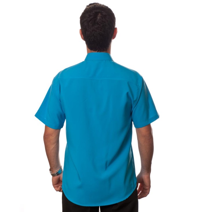 Camisa social azul-turquesa masculina de microfibra manga curta Camisa social azul-turquesa masculina de microfibra manga curta