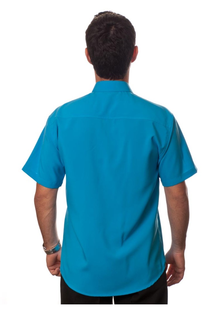 Camisa social azul-turquesa masculina de microfibra manga curta