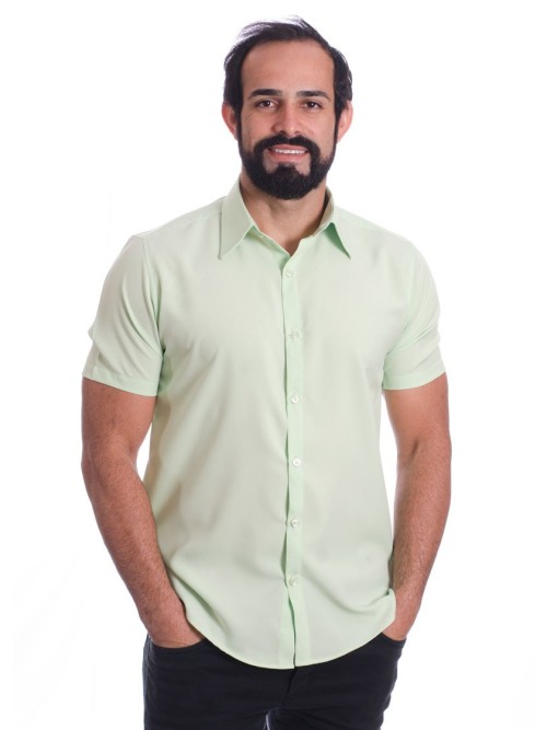 Camisa social verde-água masculina de microfibra manga curta Camisa social verde-água masculina de microfibra manga curta