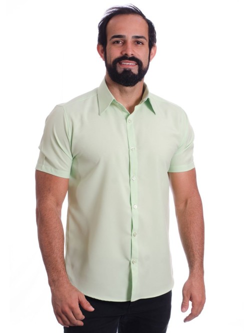 Camisa social verde-água masculina de microfibra manga curta Camisa social verde-água masculina de microfibra manga curta