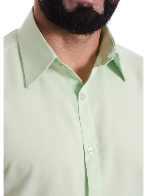 Camisa social verde-água masculina de microfibra manga curta Camisa social verde-água masculina de microfibra manga curta