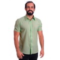 Camisa social verde-água masculina de microfibra manga curta