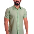 Camisa social verde-água masculina de microfibra manga curta