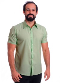 Camisa social verde-água masculina de microfibra manga curta