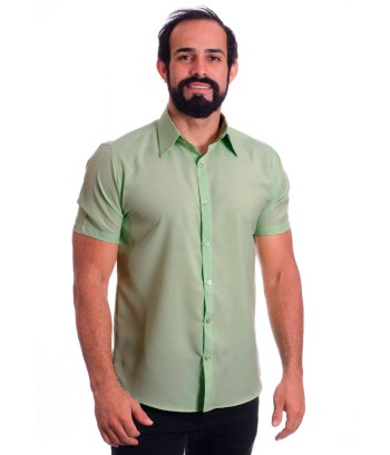 Camisa social verde-água masculina de microfibra manga curta