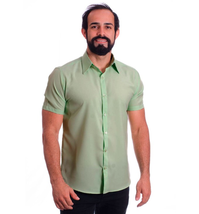Camisa social verde-água masculina de microfibra manga curta Camisa social verde-água masculina de microfibra manga curta