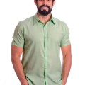 Camisa social verde-água masculina de microfibra manga curta