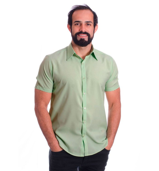 Camisa social verde-água masculina de microfibra manga curta Camisa social verde-água masculina de microfibra manga curta