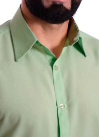Camisa social verde-água masculina de microfibra manga curta