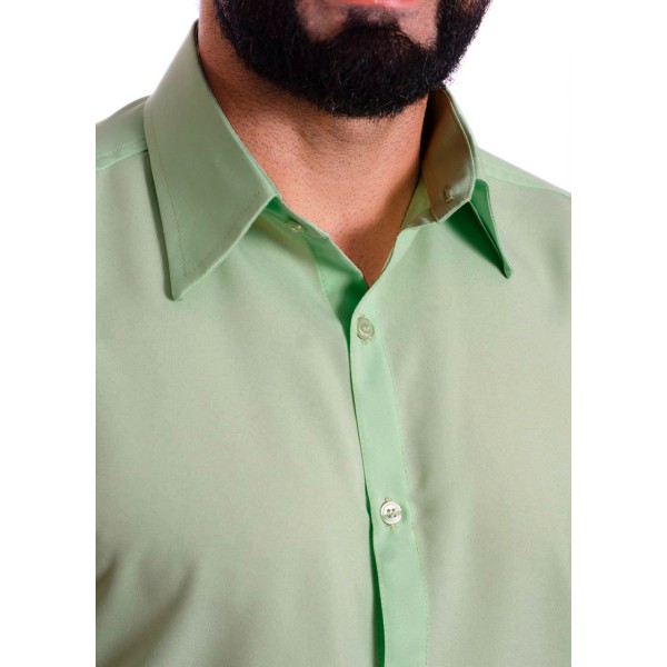 Camisa social verde-água masculina de microfibra manga curta