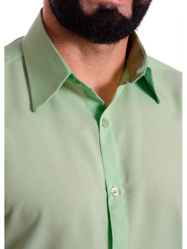 Camisa social verde-água masculina de microfibra manga curta