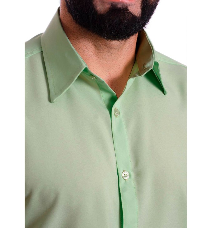 Camisa social verde-água masculina de microfibra manga curta Camisa social verde-água masculina de microfibra manga curta