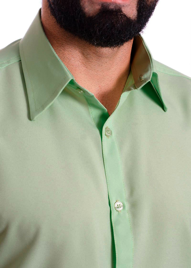 Camisa social verde-água masculina de microfibra manga curta