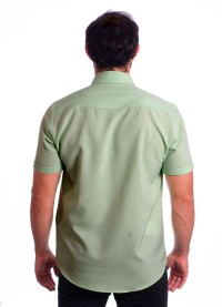 Camisa social verde-água masculina de microfibra manga curta
