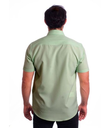 Camisa social verde-água masculina de microfibra manga curta