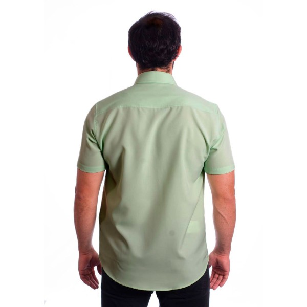 Camisa social verde-água masculina de microfibra manga curta