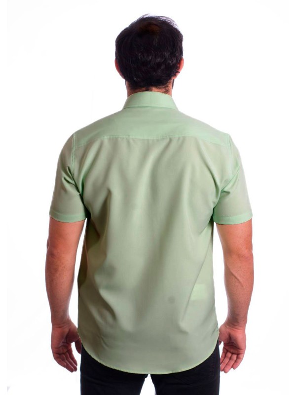 Camisa social verde-água masculina de microfibra manga curta