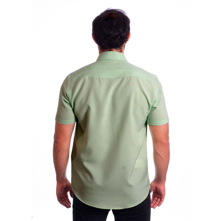 Camisa social verde-água masculina de microfibra manga curta