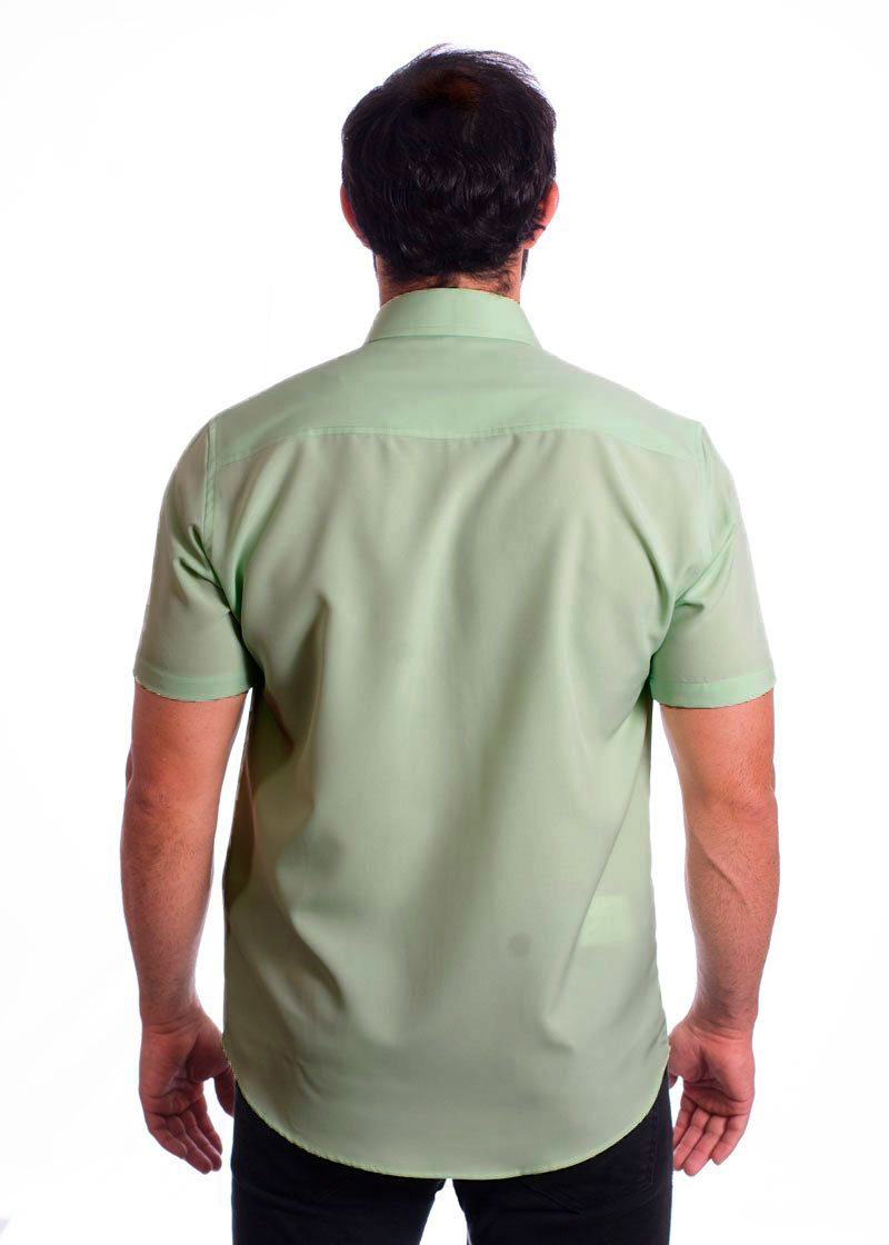 Camisa social verde-água masculina de microfibra manga curta