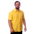 Camisa social amarela masculina manga curta microfibra