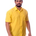 Camisa social amarela masculina manga curta microfibra