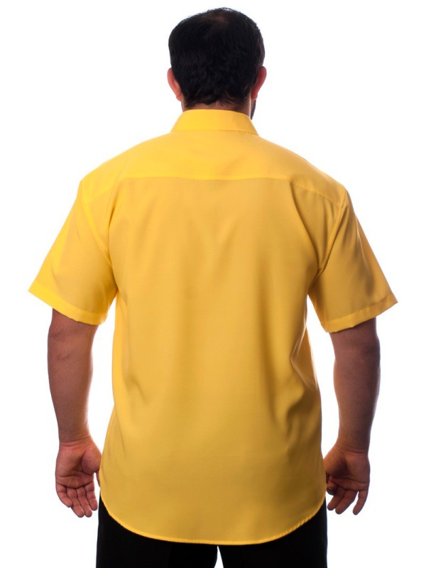 Camisa social amarela masculina manga curta microfibra