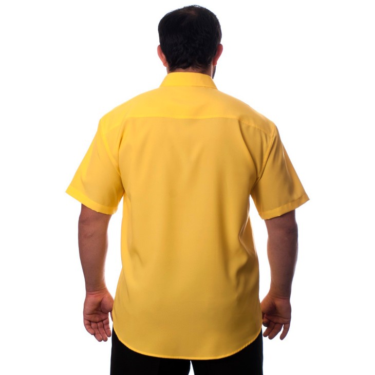 Camisa social amarela masculina manga curta microfibra