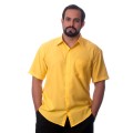 Camisa social amarela masculina manga curta microfibra