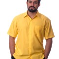 Camisa social amarela masculina manga curta microfibra