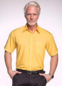 Camisa social amarela masculina manga curta microfibra