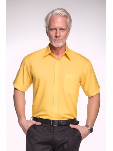 Camisa social amarela masculina manga curta microfibra