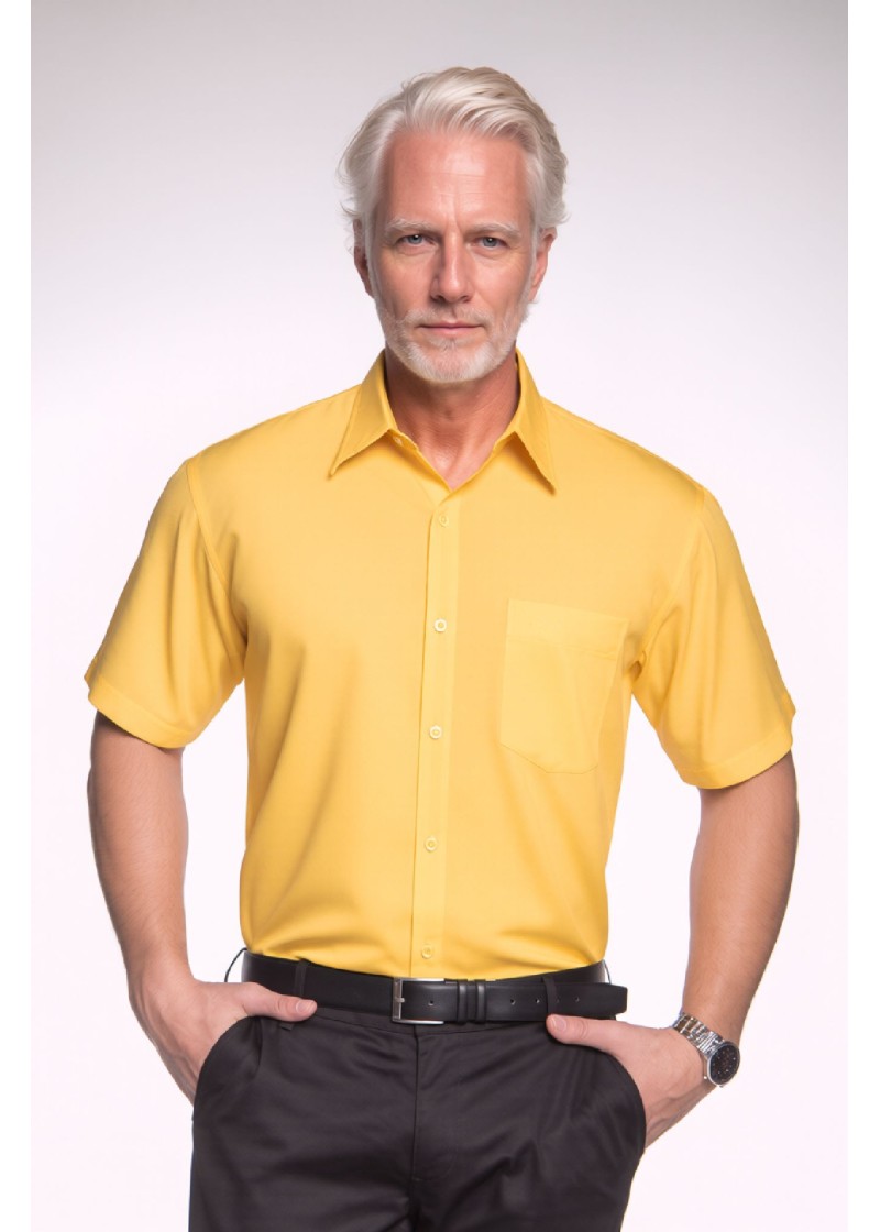 Camisa social amarela masculina manga curta microfibra