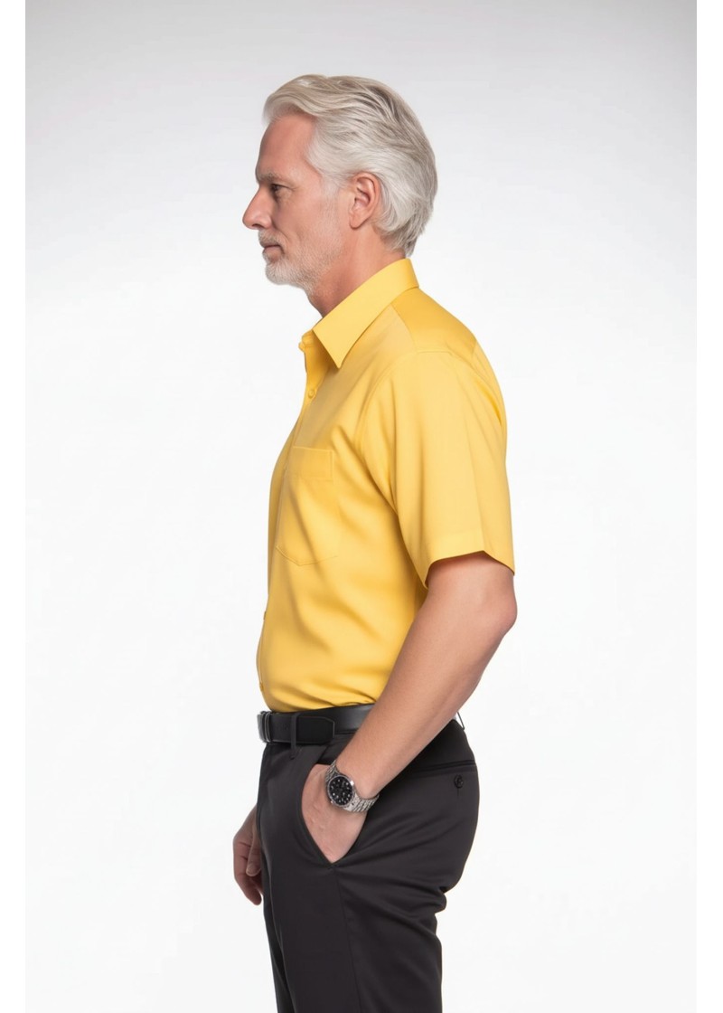 Camisa social amarela masculina manga curta microfibra