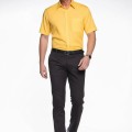 Camisa social amarela masculina manga curta microfibra