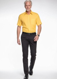 Camisa social amarela masculina manga curta microfibra