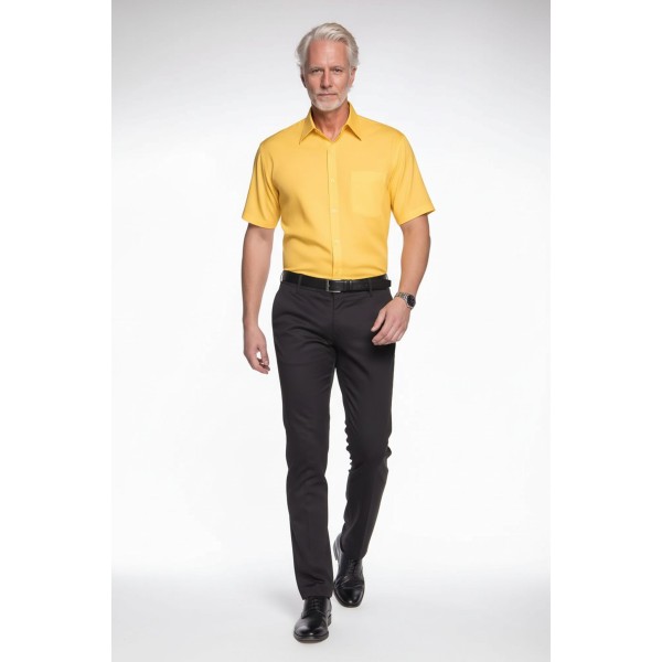 Camisa social amarela masculina manga curta microfibra