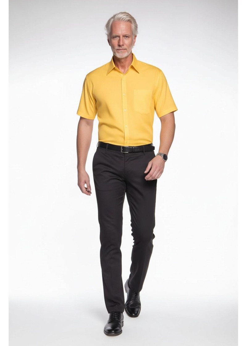Camisa social amarela masculina manga curta microfibra
