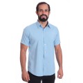 Camisa social azul claro masculina manga curta de microfibra