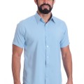 Camisa social azul claro masculina manga curta de microfibra