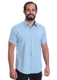 Camisa social azul claro masculina manga curta de microfibra