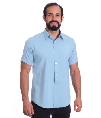 Camisa social azul claro masculina manga curta de microfibra