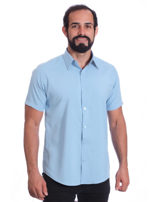 Camisa social azul claro masculina manga curta de microfibra